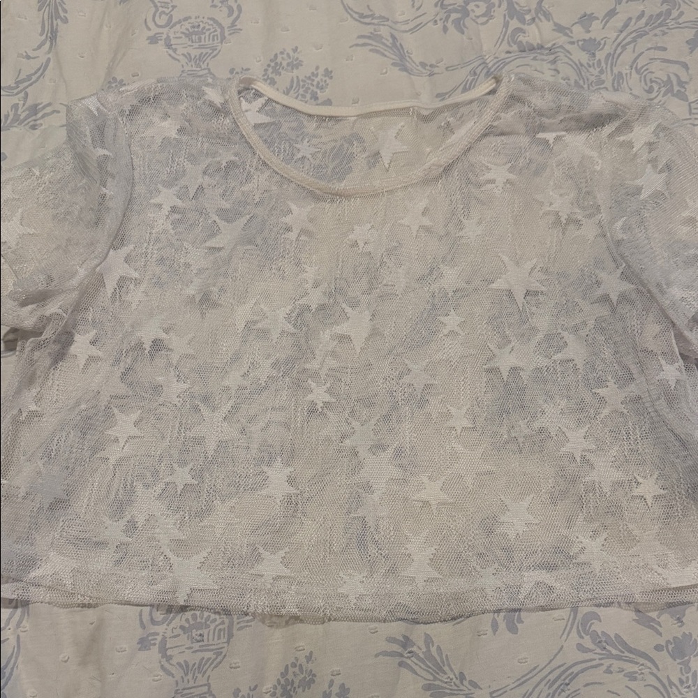 SHEIN White Star Mesh Short Sleeve Top
